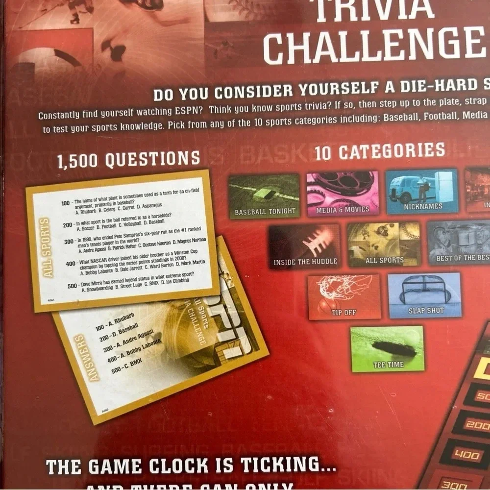 ESPN all sports trivia challenge game 1500 questions Ages 13 and up 2-6 players